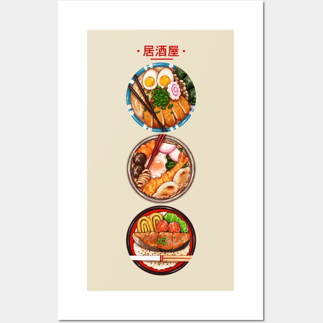 Izakaya Japanese Food Bowls Wall Art by densukii